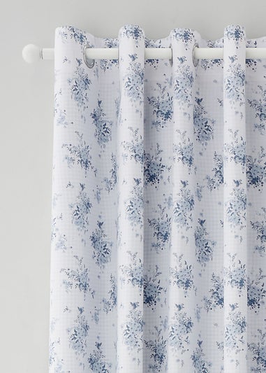 Catherine Lansfield Lucie Floral Frill Fully Reversible Eyelet Curtains Blue