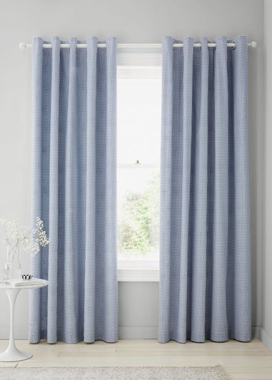 Catherine Lansfield Lucie Floral Frill Fully Reversible Eyelet Curtains Blue