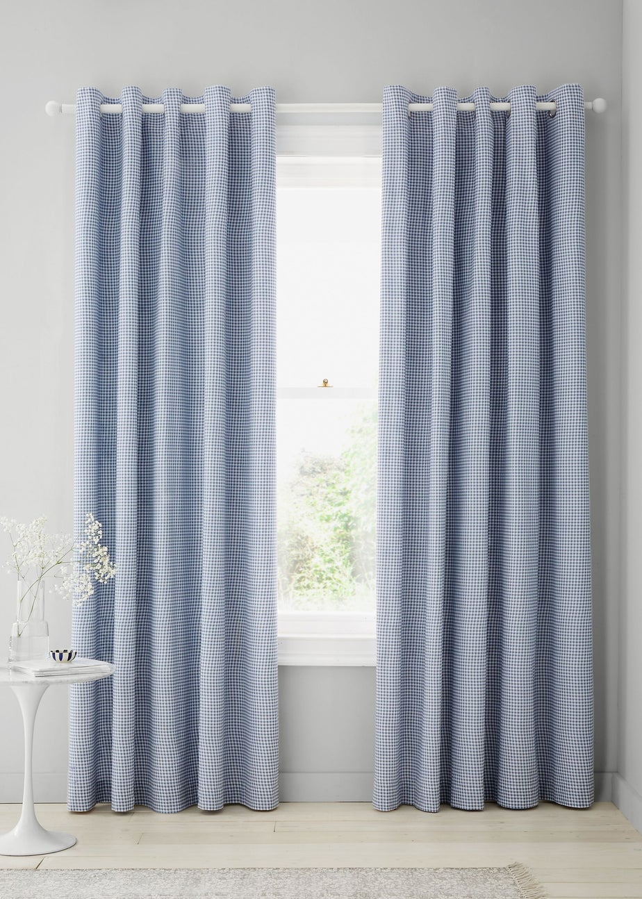 Catherine Lansfield Lucie Floral Frill Fully Reversible Eyelet Curtains Blue