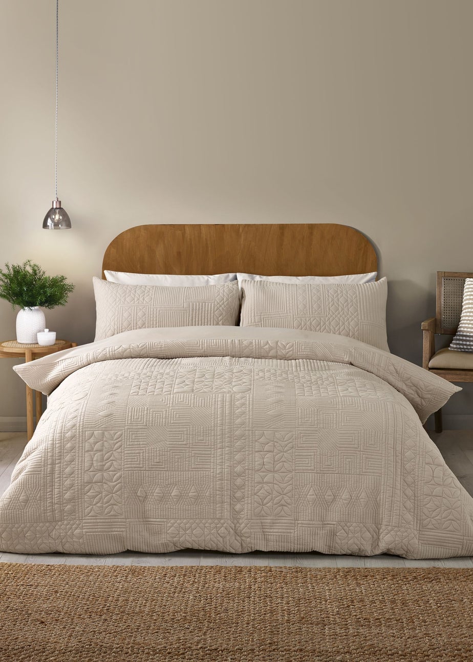 Catherine Lansfield Folkstone Geo Double Duvet Cover Set Natural