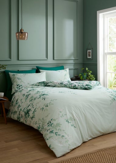 RHS Scenic Leaves Reversible 200 Thread Count Cotton Duvet Cover Set Green