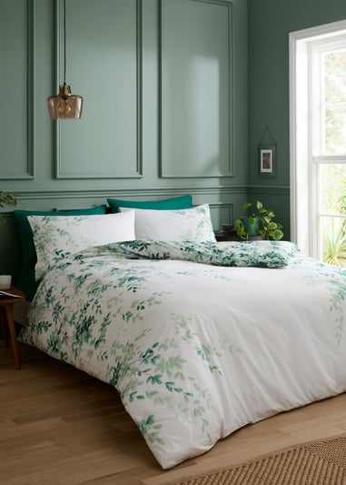 RHS Scenic Leaves Reversible 200 Thread Count Cotton Duvet Cover Set Green