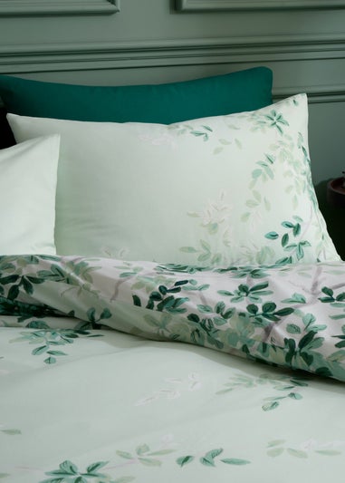 RHS Scenic Leaves Reversible 200 Thread Count Cotton Duvet Cover Set Green