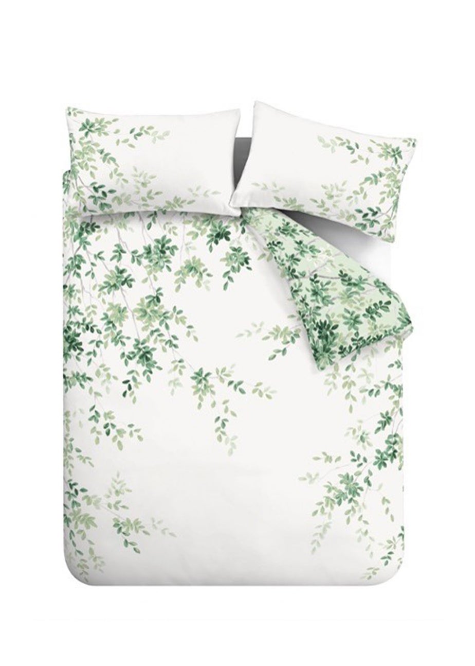 RHS Scenic Leaves Reversible 200 Thread Count Cotton Duvet Cover Set Green