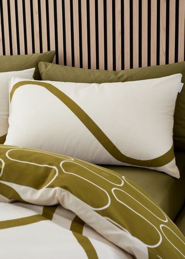 Catherine Lansfield Linear Curve Geometric Reversible Duvet Cover Set Olive Green