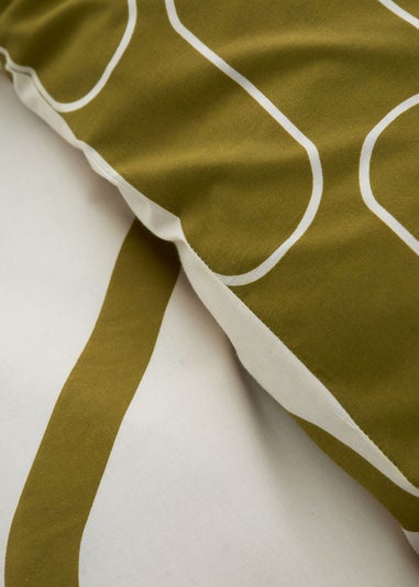 Catherine Lansfield Linear Curve Geometric Reversible Duvet Cover Set Olive Green