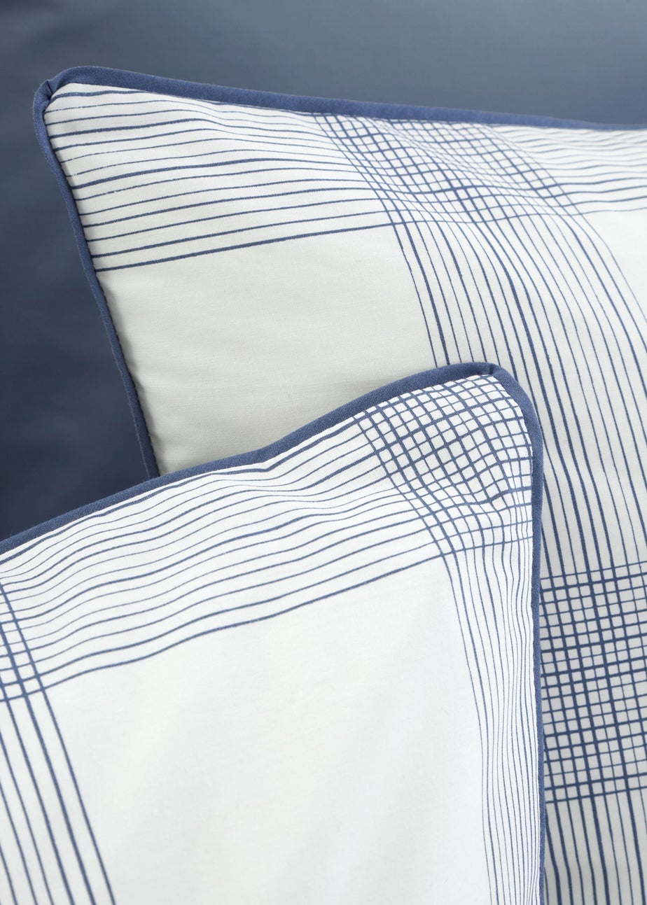 Bianca Fine Linens Marlow Check 200 Thread Count Cotton Percale Reversible Duvet Cover Set Blue