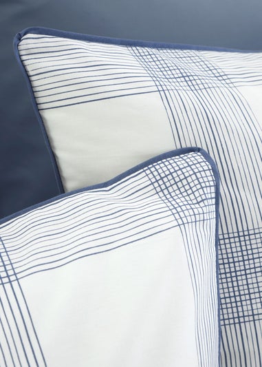 Bianca Fine Linens Marlow Check 200 Thread Count Cotton Percale Reversible Duvet Cover Set Blue