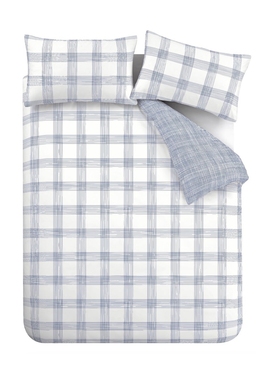 Bianca Fine Linens Marlow Check 200 Thread Count Cotton Percale Reversible Duvet Cover Set Blue