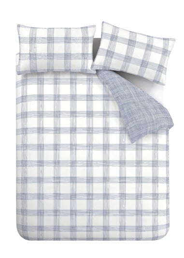 Bianca Fine Linens Marlow Check 200 Thread Count Cotton Percale Reversible Duvet Cover Set Blue