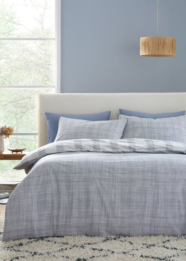 Bianca Fine Linens Marlow Check 200 Thread Count Cotton Percale Reversible Duvet Cover Set Blue