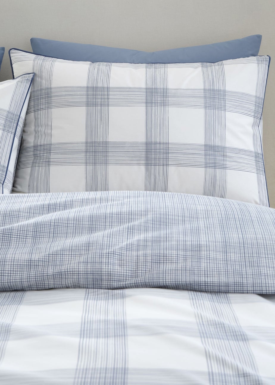 Bianca Fine Linens Marlow Check 200 Thread Count Cotton Percale Reversible Duvet Cover Set Blue