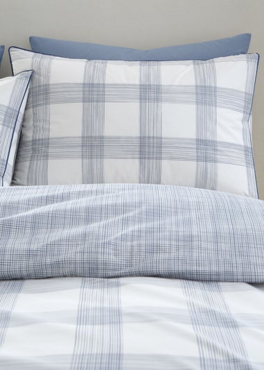 Bianca Fine Linens Marlow Check 200 Thread Count Cotton Percale Reversible Duvet Cover Set Blue
