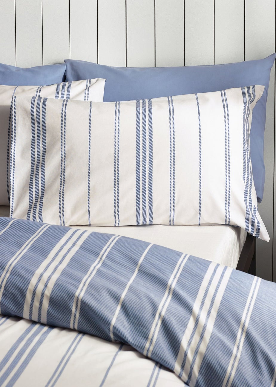 Catherine Lansfield Harbour Stripe Reversible Double Duvet Cover Set Blue