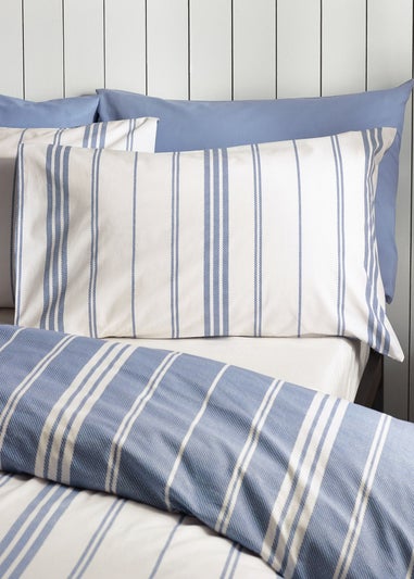 Catherine Lansfield Harbour Stripe Reversible Double Duvet Cover Set Blue