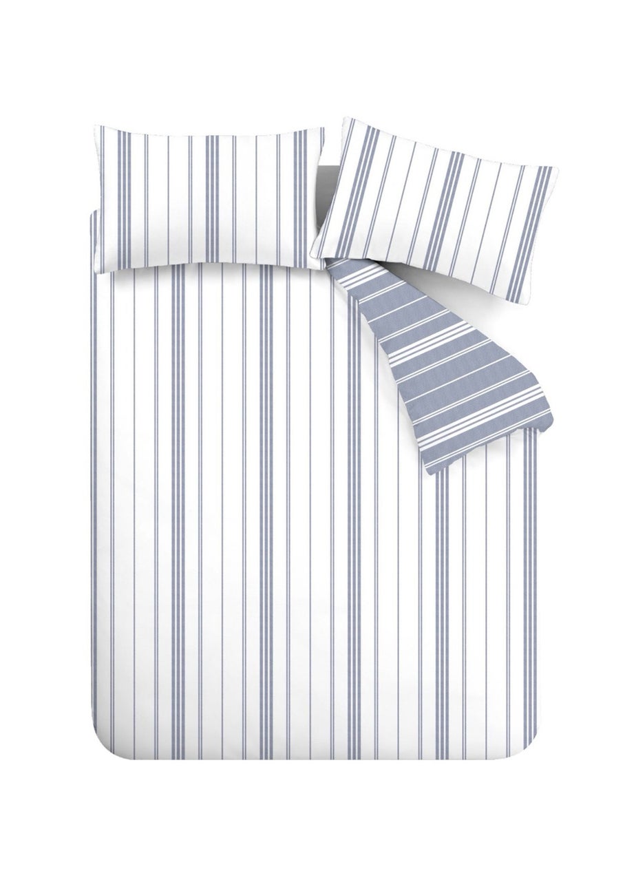 Catherine Lansfield Harbour Stripe Reversible Double Duvet Cover Set Blue