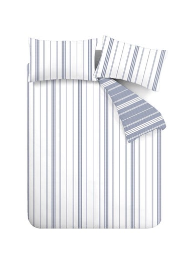 Catherine Lansfield Harbour Stripe Reversible Double Duvet Cover Set Blue