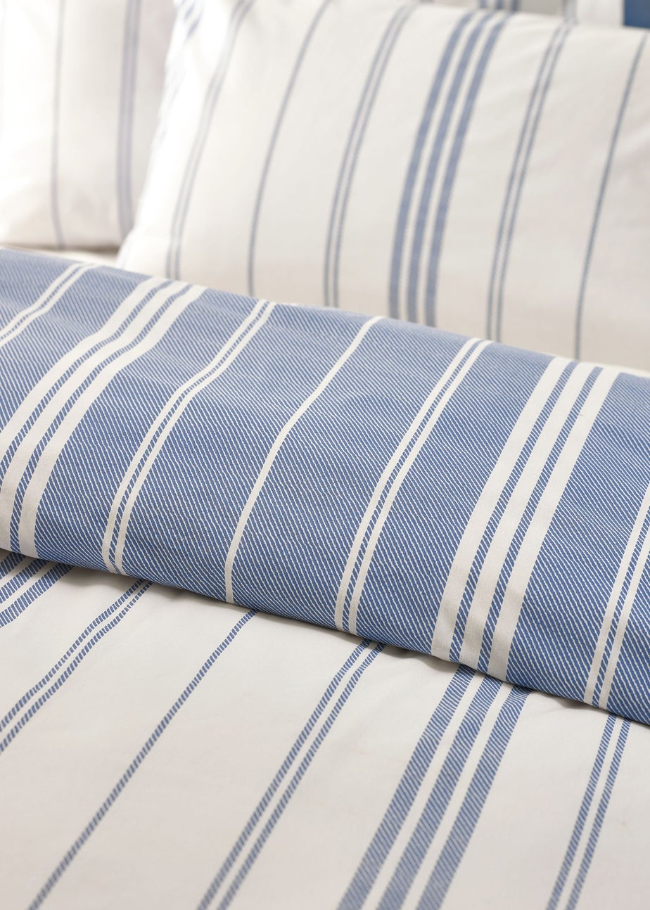 Catherine Lansfield Harbour Stripe Reversible Double Duvet Cover Set Blue