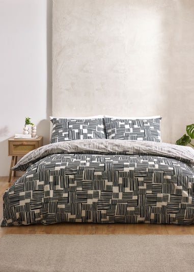 Catherine Lansfield Blocks Reversible Duvet Cover Set Black