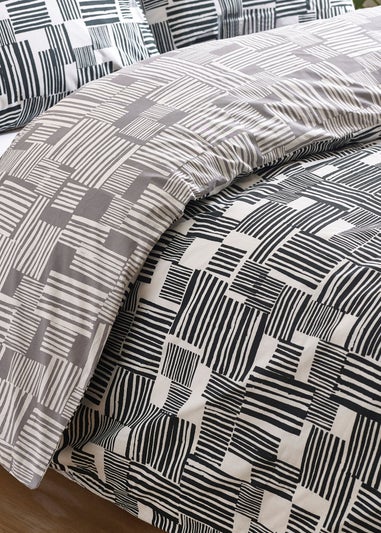 Catherine Lansfield Blocks Reversible Duvet Cover Set Black