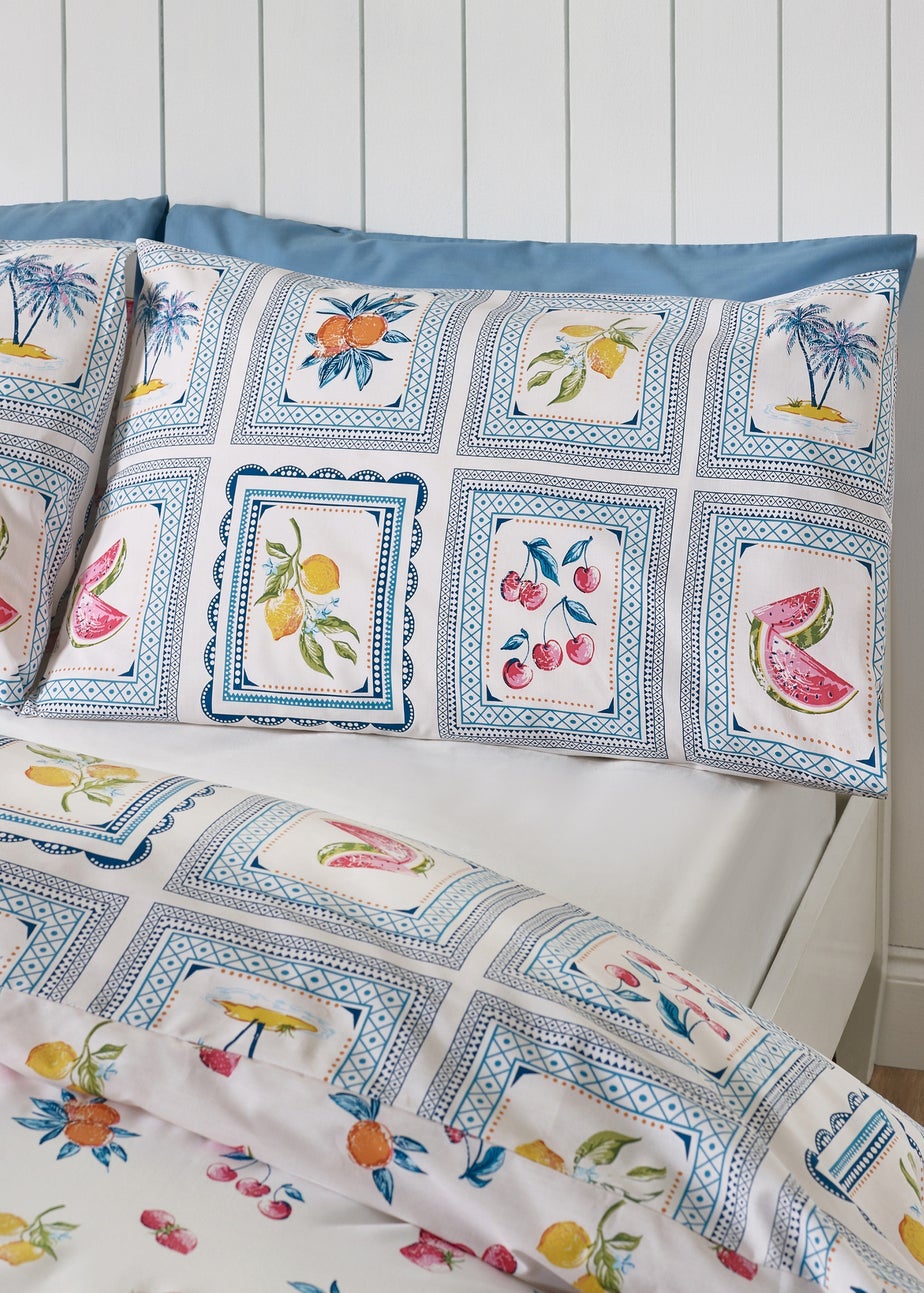 Catherine Lansfield Riviera Tiles Reversible Double Duvet Cover Set Blue