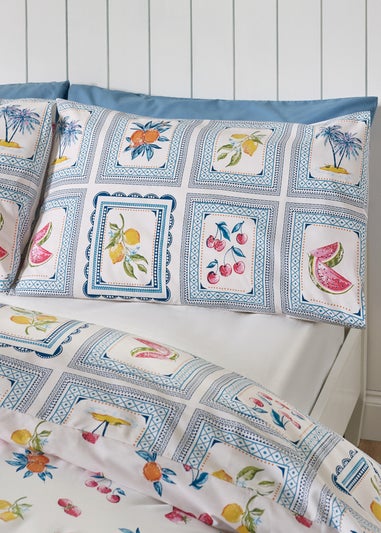 Catherine Lansfield Riviera Tiles Reversible Double Duvet Cover Set Blue