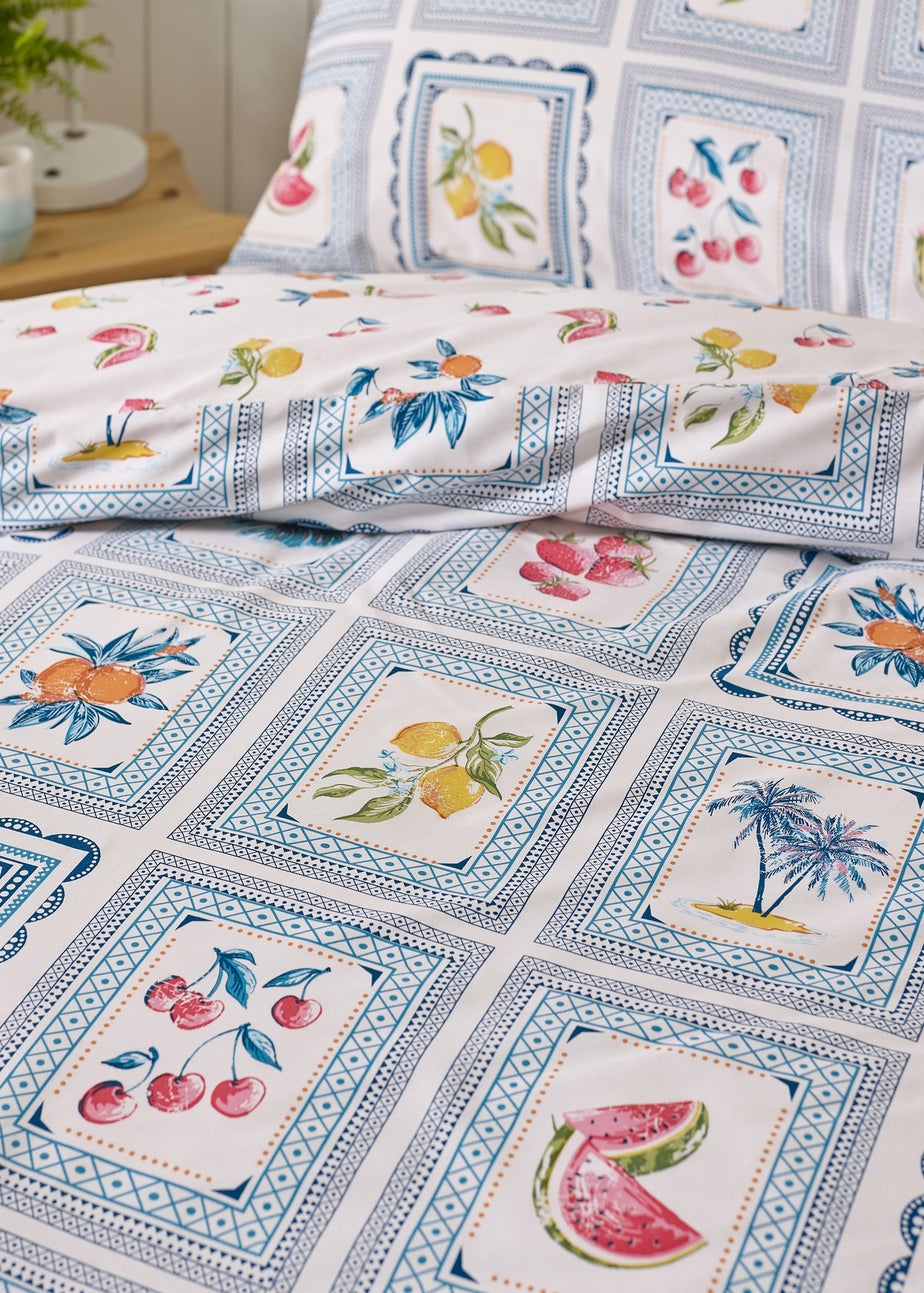 Catherine Lansfield Riviera Tiles Reversible Double Duvet Cover Set Blue