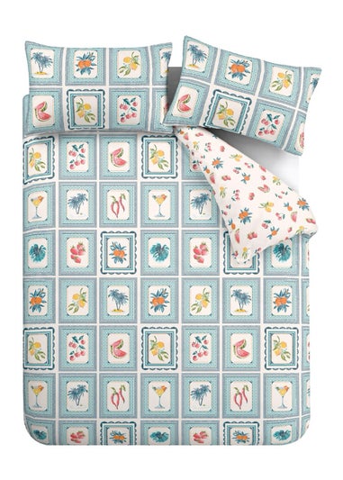 Catherine Lansfield Riviera Tiles Reversible Double Duvet Cover Set Blue