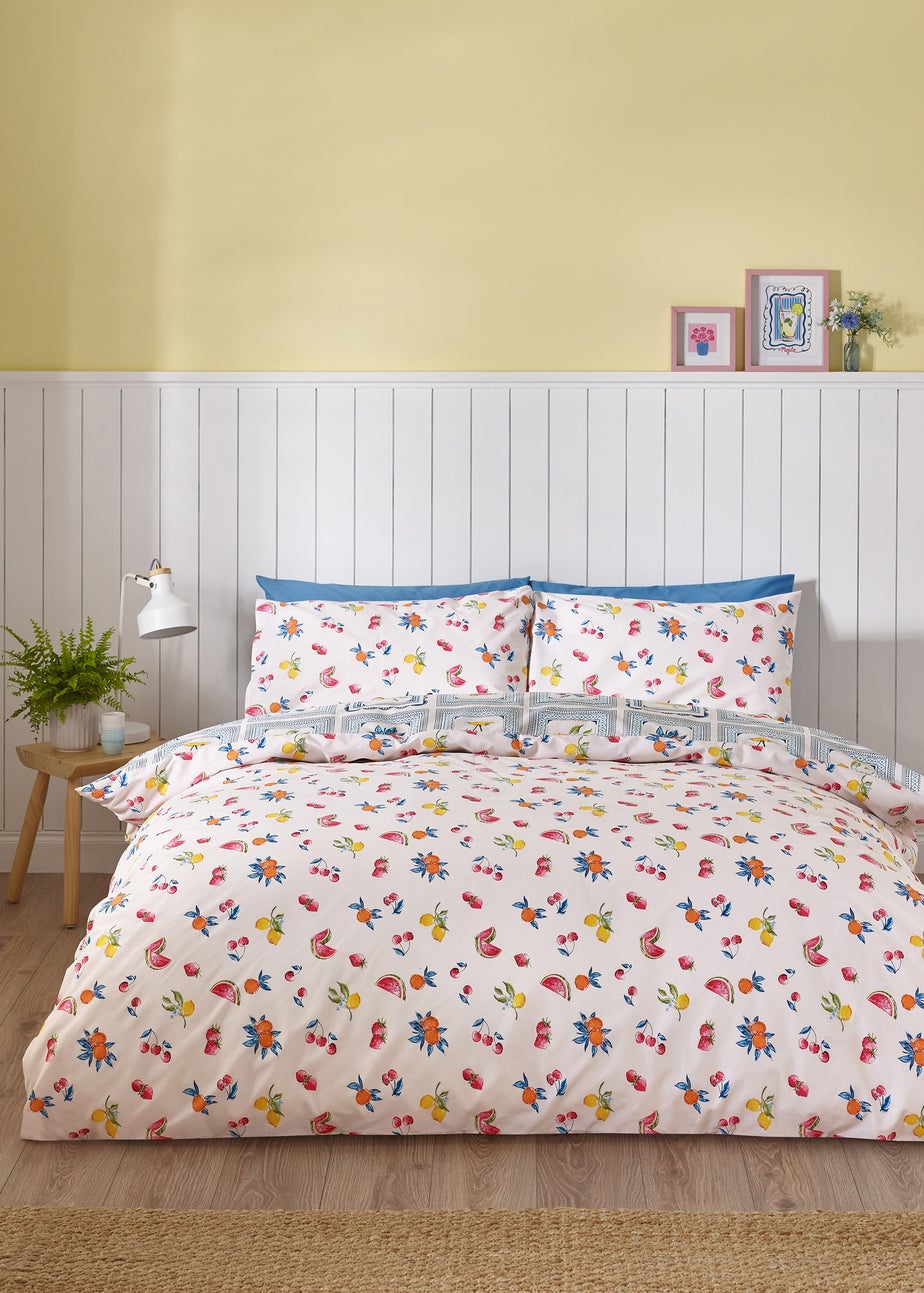 Catherine Lansfield Riviera Tiles Reversible Double Duvet Cover Set Blue