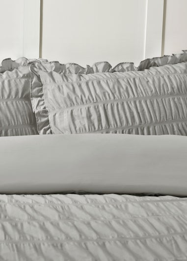 Catherine Lansfield Seersucker Frill Duvet Cover Set Silver Grey