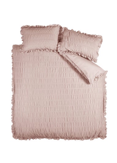 Catherine Lansfield Seersucker Frill Duvet Cover Set Pink