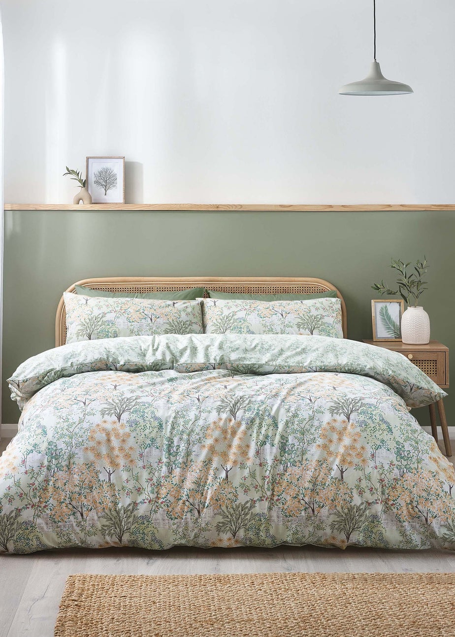 Catherine Lansfield Forest Blossom Reversible Duvet Cover Set Green