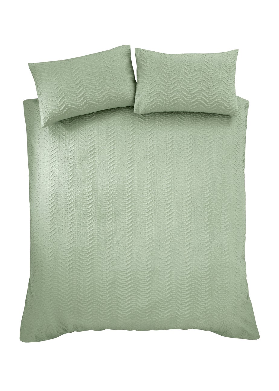 Catherine Lansfield Heatset Wave Duvet Cover Set Mint Green