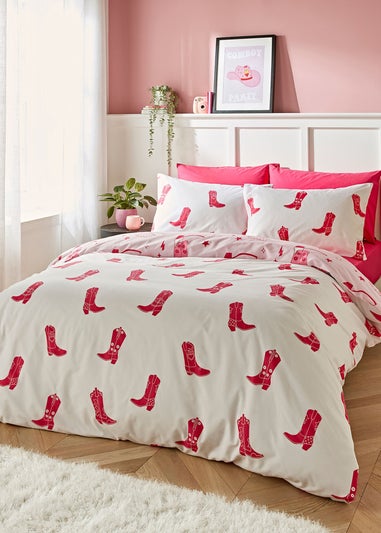 Sassy B Cowgirl Boot Reversible Duvet Cover Set Pink