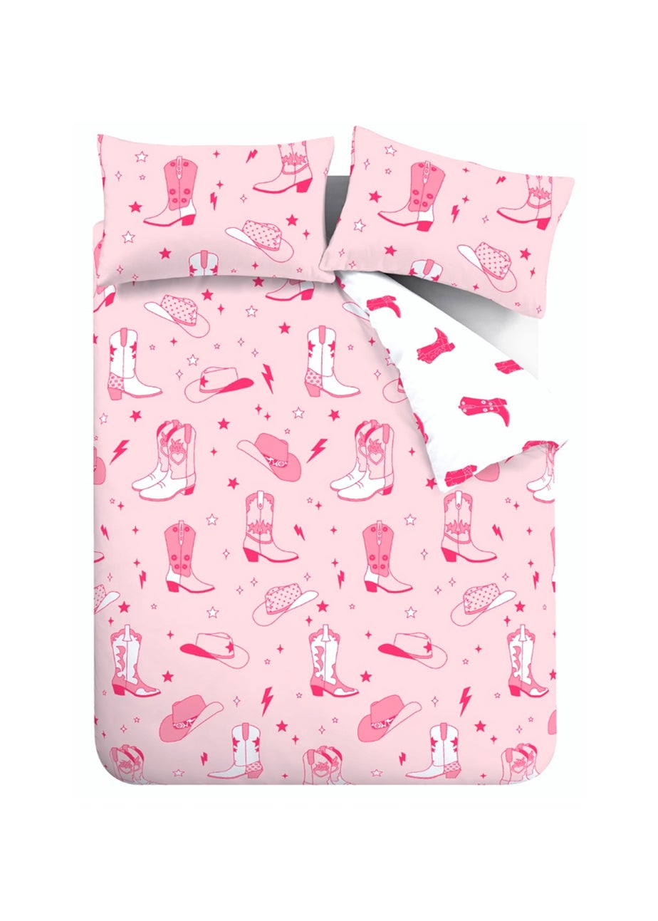 Sassy B Cowgirl Boot Reversible Duvet Cover Set Pink