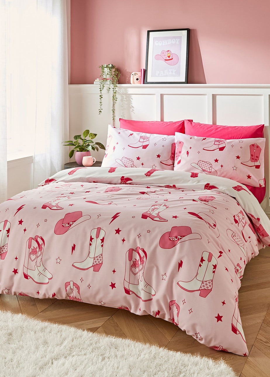 Sassy B Cowgirl Boot Reversible Duvet Cover Set Pink