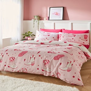 Sassy B Cowgirl Boot Reversible Single Duvet Cover Set Pink