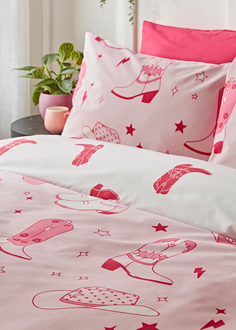Sassy B Cowgirl Boot Reversible Duvet Cover Set Pink