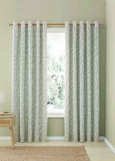 Catherine Lansfield Sorrel Leaf Fully Reversible Eyelet Curtains Green