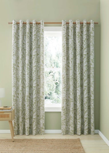 Catherine Lansfield Sorrel Leaf Fully Reversible Eyelet Curtains Green