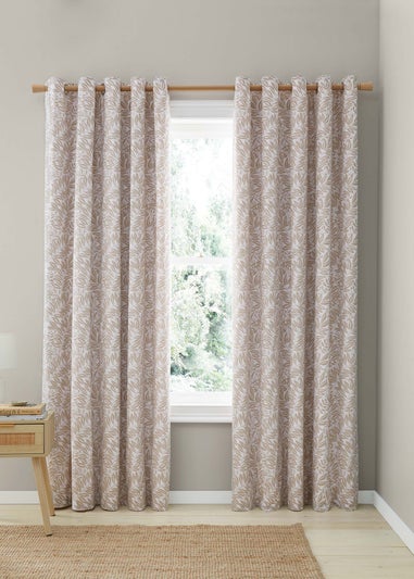 Catherine Lansfield Sorrel Leaf Fully Reversible Eyelet Curtains Natural