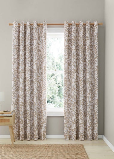 Catherine Lansfield Sorrel Leaf Fully Reversible Eyelet Curtains Natural