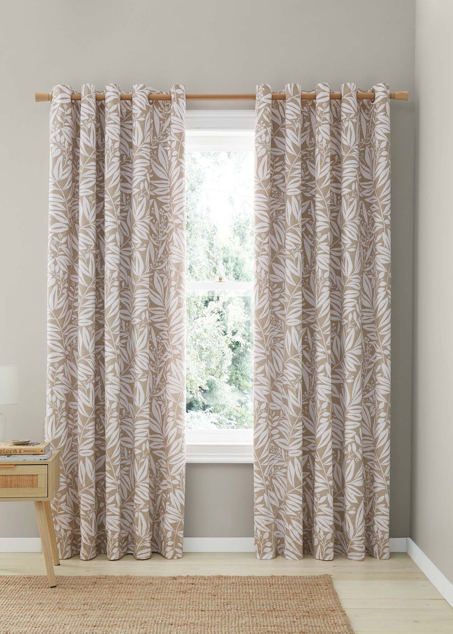 Catherine Lansfield Sorrel Leaf Fully Reversible Eyelet Curtains Natural