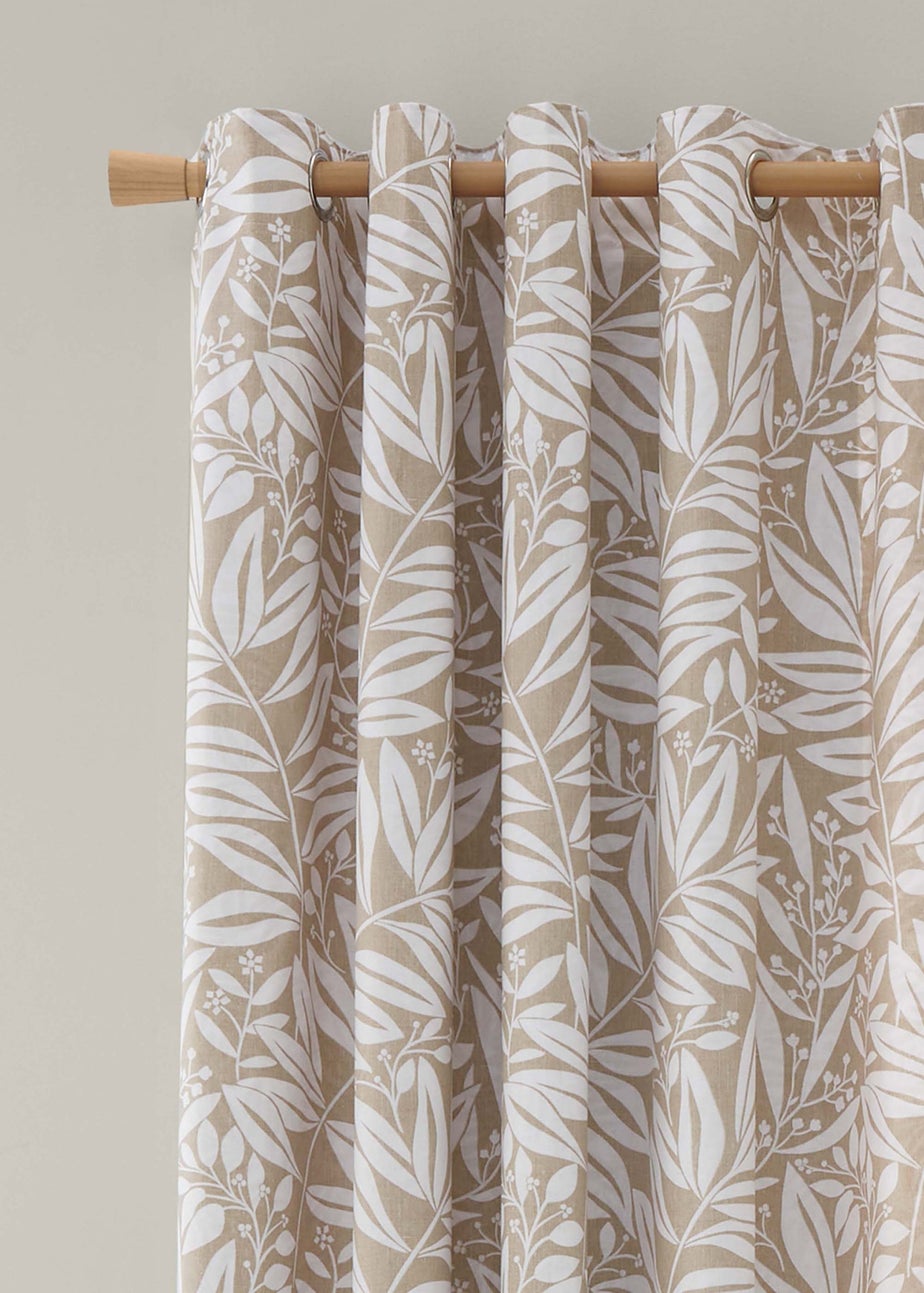 Catherine Lansfield Sorrel Leaf Fully Reversible Eyelet Curtains Natural