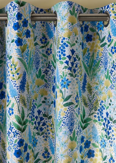Catherine Lansfield Tilly Floral Fully Reversible Eyelet Curtains Blue