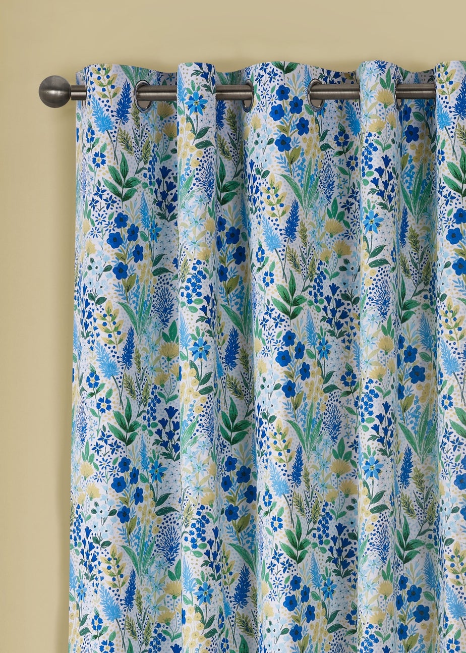 Catherine Lansfield Tilly Floral Fully Reversible Eyelet Curtains Blue