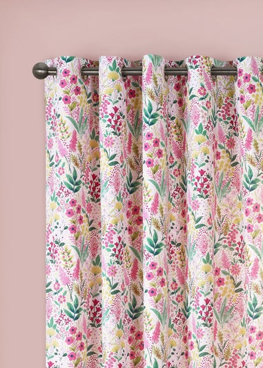 Catherine Lansfield Tilly Floral Fully Reversible Eyelet Curtains Pink