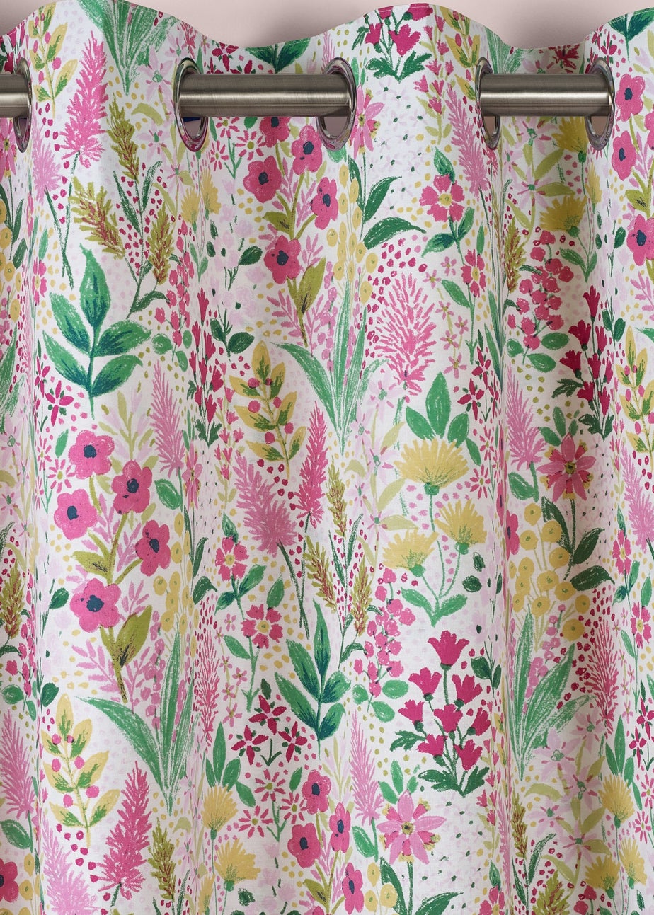 Catherine Lansfield Tilly Floral Fully Reversible Eyelet Curtains Pink
