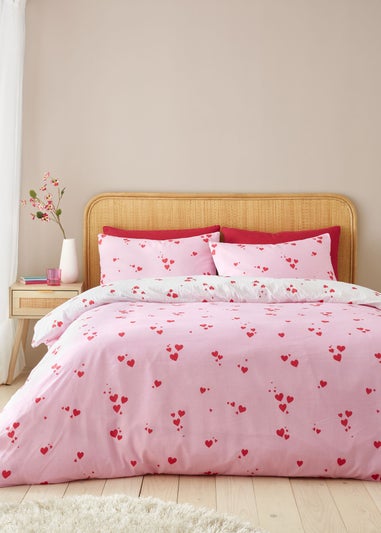 Catherine Lansfield Seersucker Heart King Duvet Cover Set White / Red