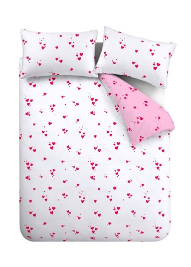 Catherine Lansfield Seersucker Heart King Duvet Cover Set White / Red